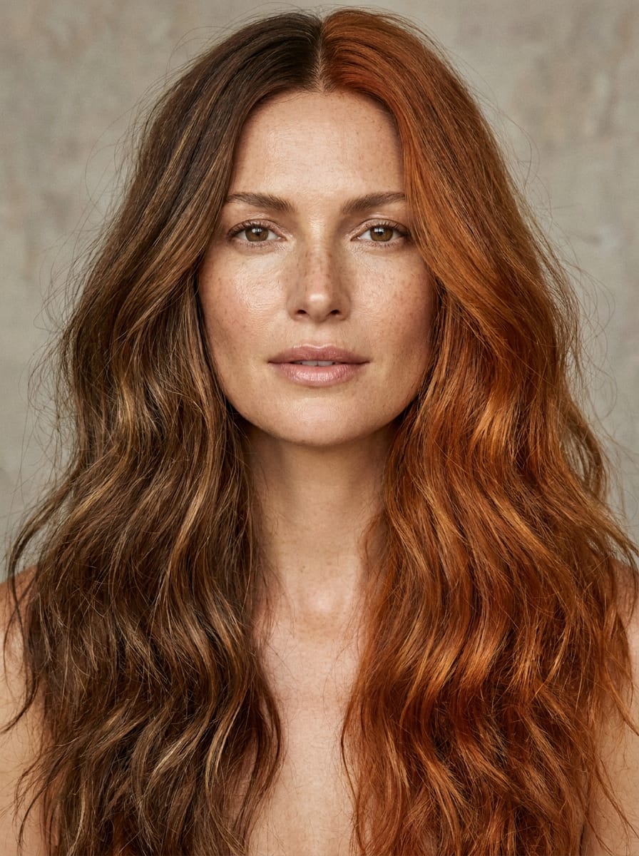 Braun und Kupfer im Half-and-Half Look - Zweifarbige Haarfarbe
